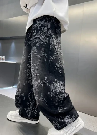 Baggy floral noir et gris style y2k baggy streatwear loose - Taille S #B008, marke: y2k, zustand: Sehr gut, größe: S, 39,99 €, 42,69 € inklusive Vinted-Käuferschutz