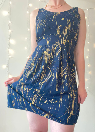blue golden short summer dress