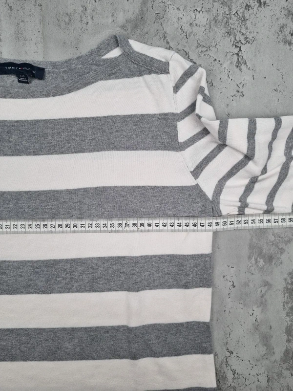 Sweat fin rayé gris et blanc Tommy Hilfiger – Taille L Femme (mesures en photos) - photo numéro 10