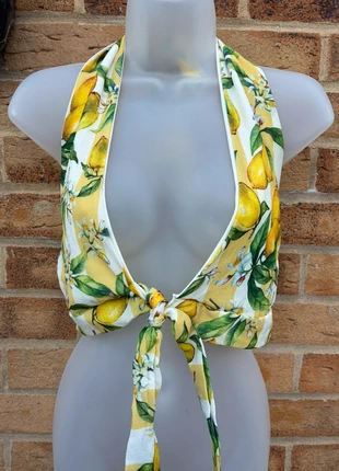 Boohoo petite tie front halterneck size 10 womens lemon print, condition: Very good, size: M / UK 12-14, £3.00, £3.85 includes Buyer Protection