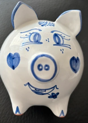 Spaarvarken, Modra, 13 x 10 cm, wit kleur met blauwe, estado: Nuevo sin etiquetas, 10,00 €, 11,20 € Protección al comprador incluida