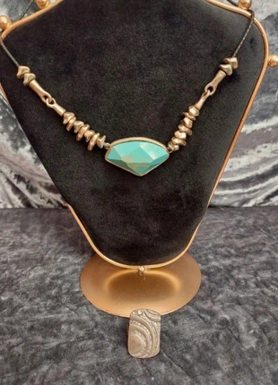 Boho Chic Statement Necklace & Ring Set - Turquoise & Antiqued Gold Tone, condition: Very good, €6.00, €7.00 includes Buyer Protection