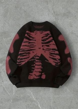 Pull Sweat Knit Vintage Y2K Motifs Squelette Rouge Noir Taille M - Old School USA 90s, marque: y2k, état: Très bon état, taille: M, 54,00 €, 57,40 € Protection acheteurs incluse