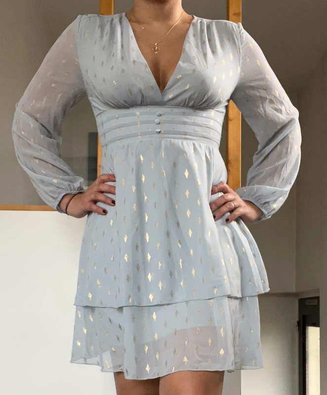 Robe soirée bleu ciel et doré sexy