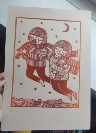 Linogravure filles sienne orange A4 automne, marca: Cecilia Carrión print, estado: Muy bueno, 16,00 €, 17,50 € Protección al comprador Pro incluida