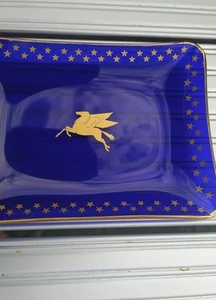 Coupelle vide poche pubicitaire en verre bleu Mobil Oil, brand: Mobil Oil, condition: Very good, €16.00, €17.50 includes Buyer Protection