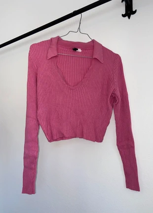 Blusa camisola de manda comprida ribbed com decote em v e gola, marca: H&M, estado: Muy bueno, tamaño: L / 40 / 12, 7,00 €, 8,05 € Protección al comprador incluida