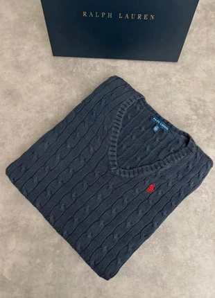 Pull col V Ralph Lauren bleu marine logo rouge femme taille M, brand: Ralph Lauren, condizioni: Ottime, taglia: M / IT 42 / EU 38, €50.00, €53.20 include la Protezione acquisti