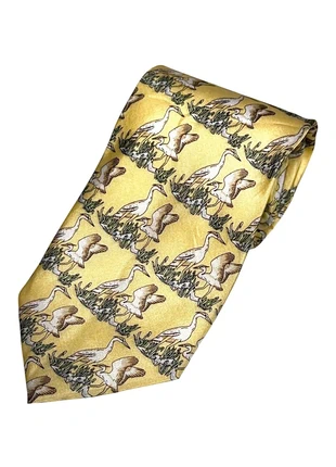 Cravate vintage en soie jaune beurre – motifs canard, élégante et rare, brand: Vintage Dressing, condizioni: Nuovo senza cartellino, €5.50, €6.48 include la Protezione acquisti