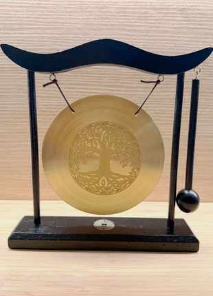 Mini gong décoratif Arbre de Vie, métal doré & bois noir – 19x20 cm, condition: New without tags, €19.00, €20.65 includes Buyer Protection Pro