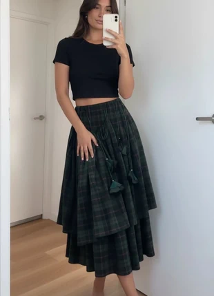 Jupe longue bohème à carreaux verts, coupe ample et détails à cordons taille M, marque: Vintage Dressing, état: Très bon état, taille: M / 38 / 10, 46,90 €, 49,95 € Protection acheteurs (Pro) incluse