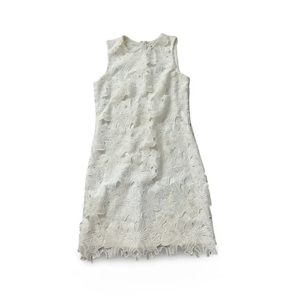 Calvin Klein White Zip Up Flower Eyelet Dinner Dress Calvin 1