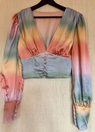 Blouse courte quasi neuve multicolore Mamie Bourgeoise, merk: Mamie Bourgeoise, staat: Heel goed, maat: S / 36 / 8, € 8,00, € 9,10 inclusief Kopersbescherming