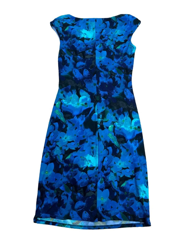 Ralph Lauren Blue Floral Cowl Drape Neck Side Ruched Sleeveless Dress Women’s 8 2