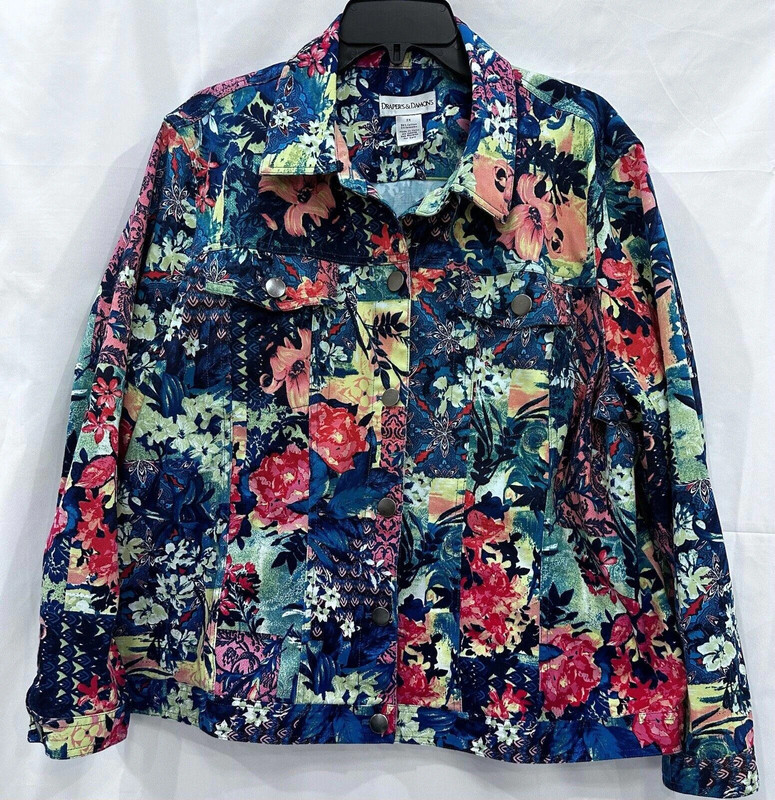 Draper'S & Damon'S Bold Floral Pattern Jean Jacket Style  Xl 1