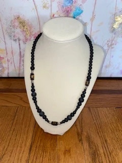 Handmade Matte Black Beaded Necklace with Tigers Eye Accents 1