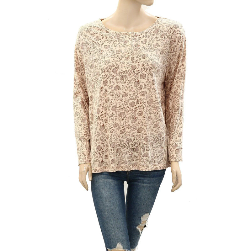 The Great The Sleep Henley Blouse Top Long Sleeve Cotton Print Resort S-1 266618 1