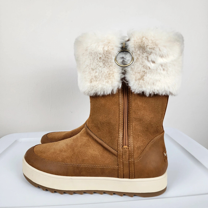 Koolaburra by UGG Women's Suede & Faux Fur Boots Zippeder Chestnut Size 10 5