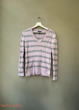 Pull en maille Tommy Hilfiger rayé rose et gris 100% coton – Taille L/42, brand: Tommy Hilfiger, condition: Very good, size: L / 40 / 12, €14.00, €15.40 includes Buyer Protection