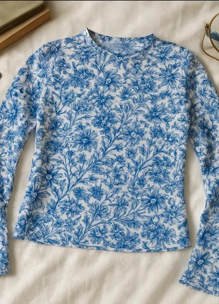 Top transparent vintage fleurs bleues – coquette aesthetic, marca: pas de marque, estado: Muito bom, tamanho: S / 36 / 8, €18.00, €19.60 inclui Proteção do Comprador