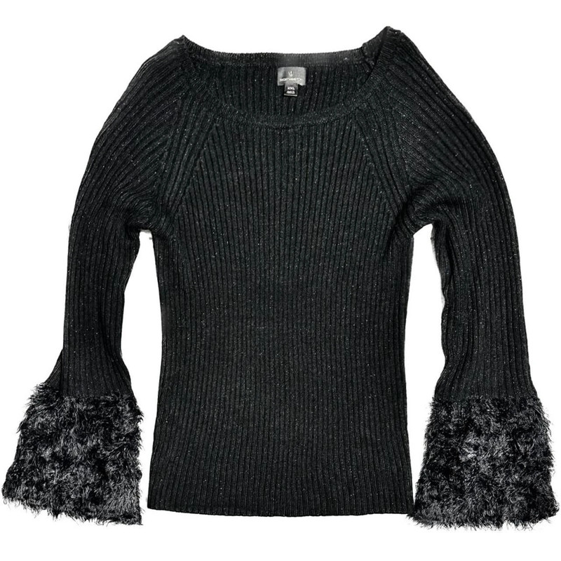 sparkly knit sweater with faux fur arm cuffs 3