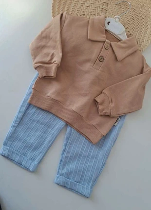 Jolie ensemble marron et bleu, merk: Coton, staat: Nieuw met prijskaartje, maat: 6-9 maanden / 68 cm, € 10,00, € 11,20 inclusief Kopersbescherming Pro