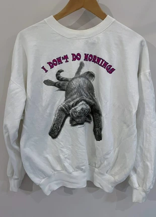 Mid-1990s "I Don't Do Mornings" Cat Print Sweater Womens Large, condition: Good, size: L / 40 / 12, €13.00, €14.35 includes Buyer Protection