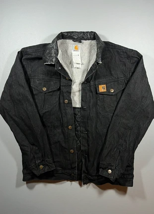 Veste en jean noir Carhartt rework intérieur fourré moumoute - Taille L, marque: Carhartt, état: Très bon état, taille: L, 43,00 €, 45,85 € Protection acheteurs incluse