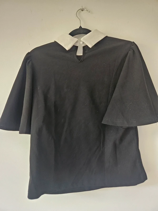 Blouse noire à col Claudine blanc Shein taille 38 / M - photo numéro 2