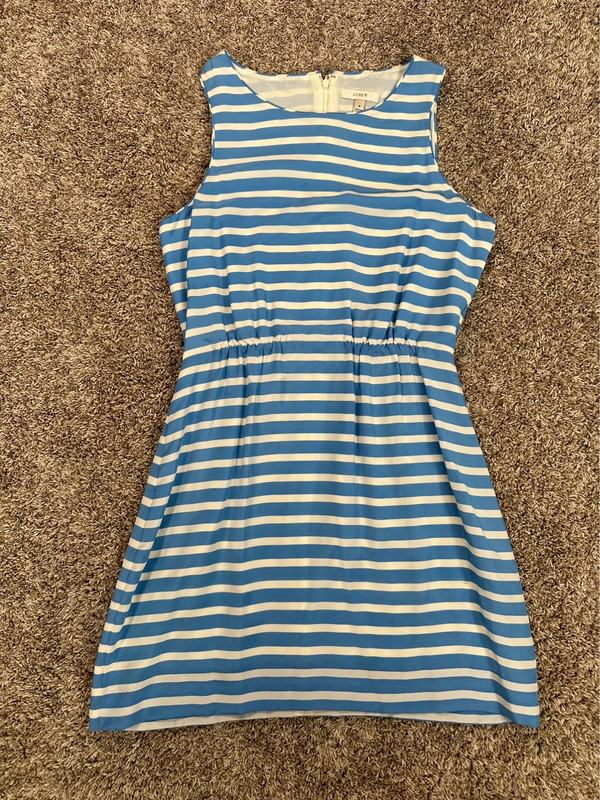 J. Crew 100% silk blue/white striped sleeveless mini dress size 6 summer coastal 1