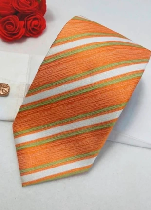 Cravate Giorgio Mariani à rayure orange abricot et vert - 10 cm très bon état, merk: Giorgio Mariani, staat: Heel goed, € 6,00, € 7,00 inclusief Kopersbescherming Pro