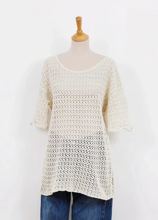 Pull tunique ajouré long crochet écru col rond - Taille Unique (36 au 46 ) , staat: Heel goed, maat: Universele maat, € 17,00, € 18,55 inclusief Kopersbescherming Pro