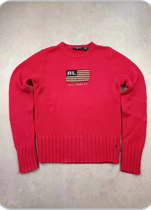 Pull en maille vintage Ralph Lauren flag/drapeau américain col rond 100% coton rouge taille M, marke: Ralph Lauren, zustand: Zufriedenstellend, größe: M / 38 / 10, 30,90 €, 33,15 € beinhaltet Vinted-Käuferschutz Pro