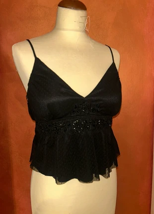 Top nero in tulle con ricami y2k anni 2000 tg S, marca: Vintage Dressing, estado: Novo sem etiquetas, tamanho: S / 36 / 8, €10.00, €11.20 inclui Proteção do Comprador