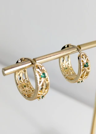 Gold emerald hoop earrings, condition: New without tags, £8.00, £9.10 includes Buyer Protection Pro