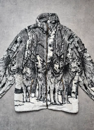 Veste polaire motif loup forêt crazy fleece noir et blanc taille xs homme ls33,1, marca: Vintage Dressing, estado: Muito bom, tamanho: XS, €29.90, €32.10 inclui Proteção do Comprador