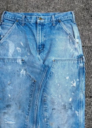 Carhartt Double Knee Denim Trousers Jeans Dungaree fit Carpenter style Raw hem with distressed paint, brand: Carhartt, condition: Satisfactory, size: W34, £84.99, £89.94 includes Buyer Protection