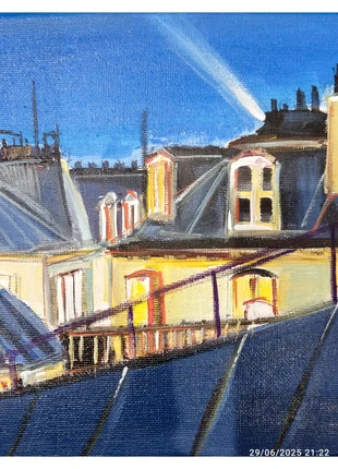 Cadre déco, toits de Paris la nuit, 20x20, marque: Oeuvre, état: Très bon état, 22,00 €, 23,80 € Protection acheteurs incluse