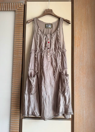 vestito Desigual in cotone e viscosa, beige tortora tg. 40 S, marque: Desigual, état: Neuf sans étiquette, taille: S / 36 / 8, 7,90 €, 9,00 € Protection acheteurs incluse