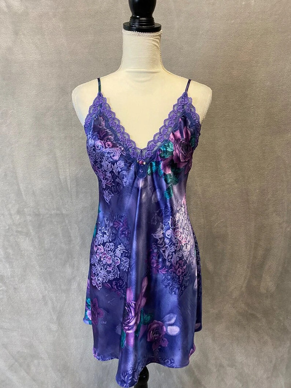 90s Vintage Victoria's Secret Hot Pink Purple + Green Satin Cami