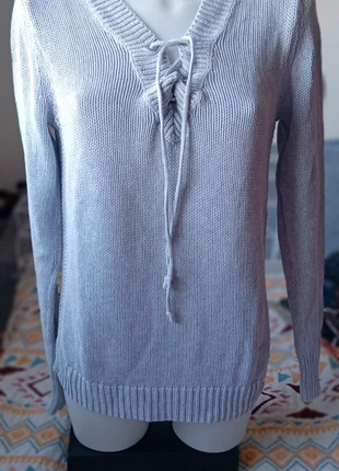 Pull long en coton col V avec lacets gris femme M Gap, marque: GAP, état: Très bon état, taille: M / 38 / 10, 6,00 €, 7,00 € Protection acheteurs incluse