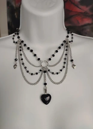 Gothic punk alt multilayer black bead & chain necklace with heart, brand: etsy, condition: Very good, £13.25, £14.61 includes Buyer Protection