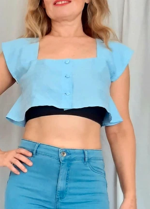 Lot de 2 croptops d'été bleu ciel et noir dont 1 fait main. T34/36. En très bon état., marca: Summer, estado: Muy bueno, tamaño: XS / 34 / 6, 7,00 €, 8,05 € Protección al comprador incluida