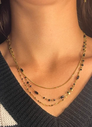 collier ajustable triple chaînes cristaux noirs et détails dorés / acier inoxydable, marke: ma shoop, zustand: Sehr gut, 15,50 €, 16,98 € beinhaltet Vinted-Käuferschutz Pro