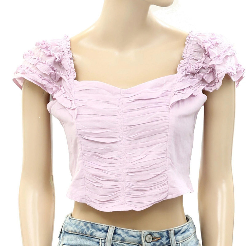 Free People Thank You Very Sweetly Cropped Top Smocked Ruffle Ruched S 263620 2