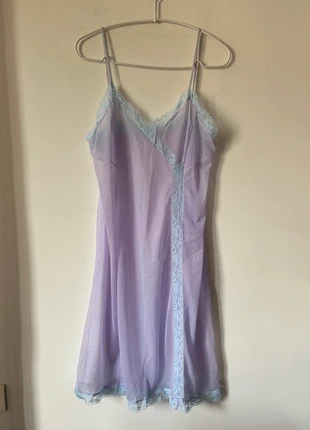 Abito slip dress sottoveste pizzo vintage 60s semitrasparente lilla e azzurro chiaro, marca: Vintage Dressing, estado: Muito bom, €15.00, €16.45 inclui Proteção do Comprador