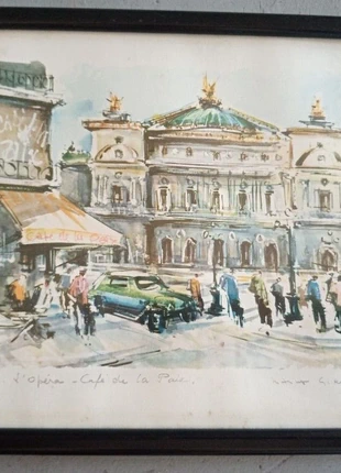 Lithographie Marius Girard Paris opéra café de la paix 26 X 32, condition: Very good, €30.00, €32.20 includes Buyer Protection