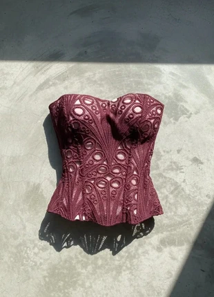 Corset Dentelle Cramoisi Brodé – Vintage Bohème / Romantique / Renaissance / Look Audacieux, marque: Atelier Carmine, état: Très bon état, taille: M / 38 / 10, 42,90 €, 45,75 € Protection acheteurs (Pro) incluse