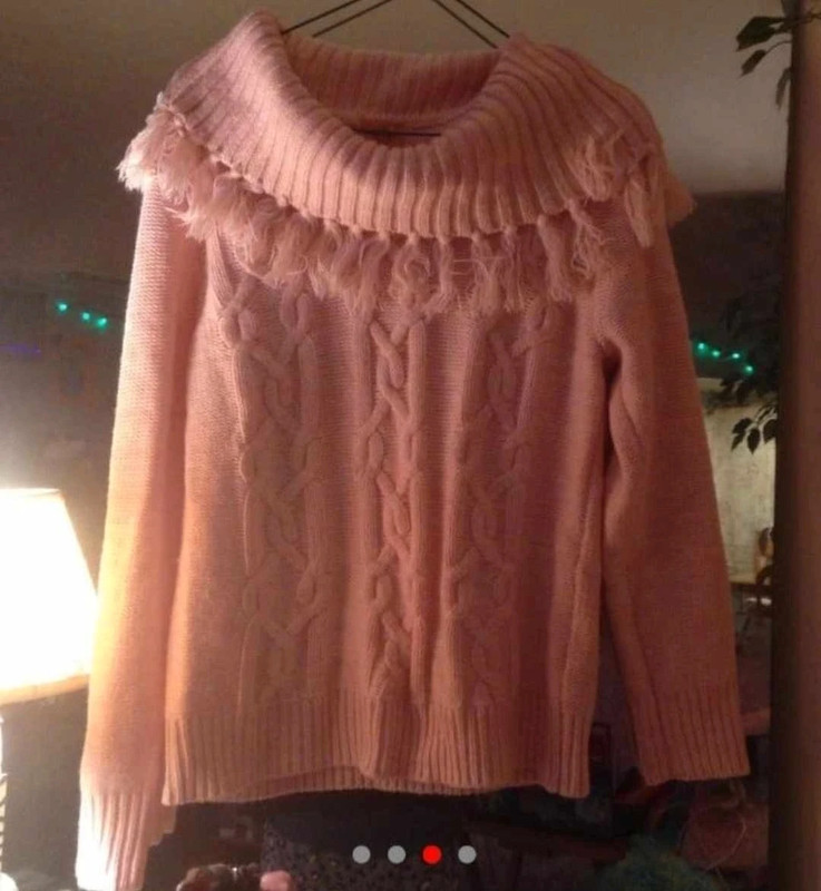 Pale pink cable knit tassle detailed cowl neck sweater 3