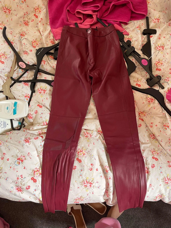 Red faux leather trousers Zara